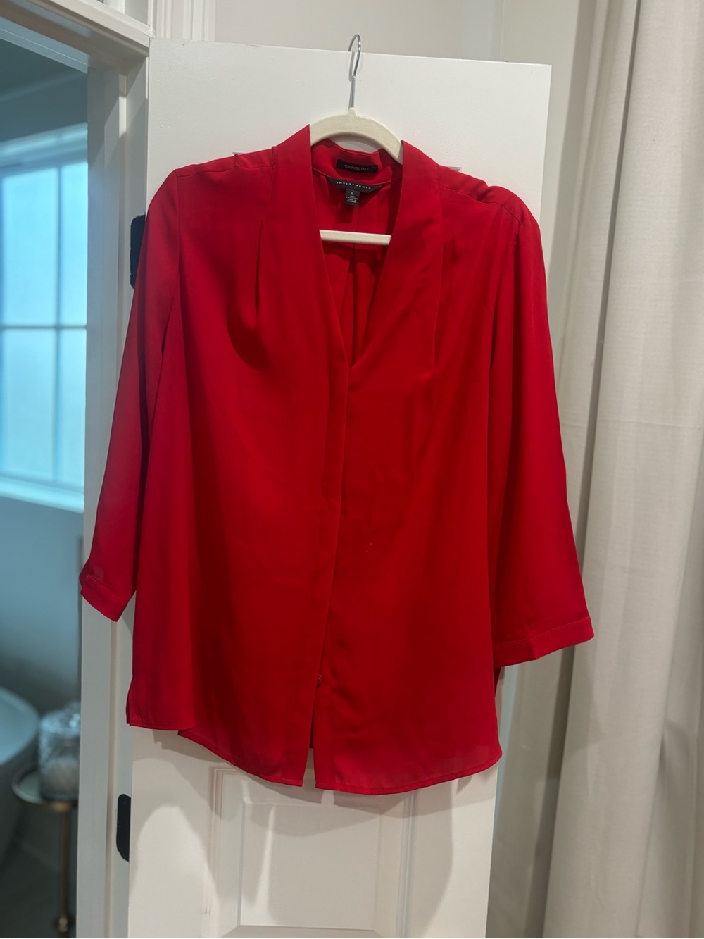 Investments Bright Red V-Neck Flowing Blouse